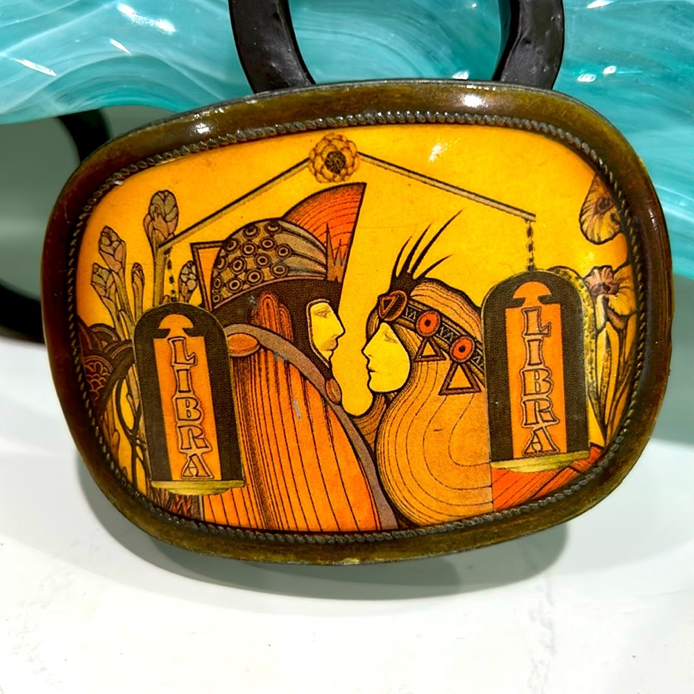 True vintage LIBRA zodiac sign belt buckle